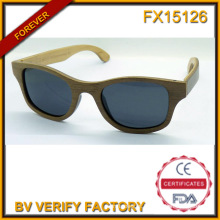 Fx15126 Fashion redonda quadro artesanal de madeira óculos de sol com lente polarizada